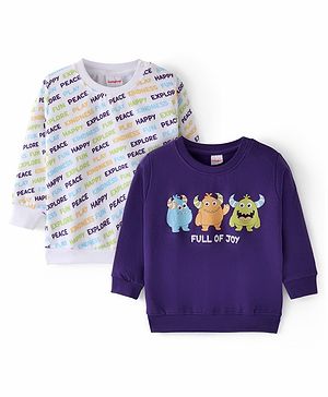 Babyhug 100% Cotton Knit Full Sleeves Sweatshirt with Monster Graphics Pack of 2- Blue & White