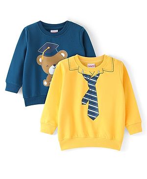 Babyhug Cotton Knit Full Sleeves Sweat Shirts with Teddy & Tie Print Pack of 2 - Multicolour