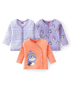 Babyhug 100% Cotton Knit Full Sleeves Penguin Printed Front Open Jhablas Pack Of 3 - Multicolour