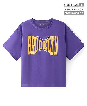 Pine Kids Cotton Knit Half Sleeves Text Printed T-Shirt - Purple