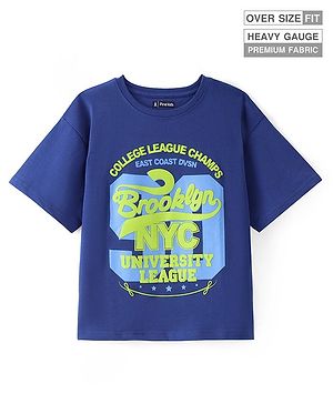 Pine Kids Cotton Knit Half Sleeves Text Printed T-Shirt - Royal Blue