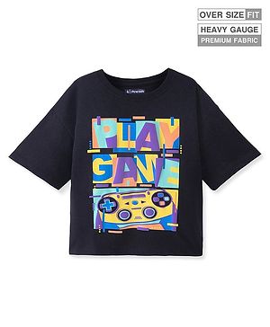 Pine Kids Cotton Knit Half Sleeves Text Printed T-Shirt - Black