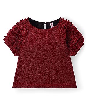 Babyhug Woven Half Sleeves Party  Top With Frill Details - Red