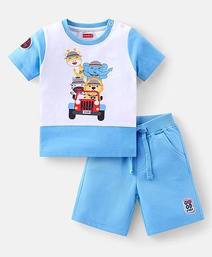 Babyhug Single Jersey Knit Half Sleeves T-Shirt & Shorts Set With The Animal Print - Multicolor