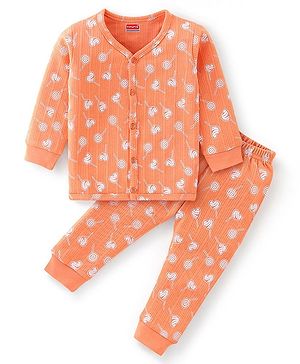 Babyhug Full Sleeves Candy Print Thermal Vest & Pant - Orange