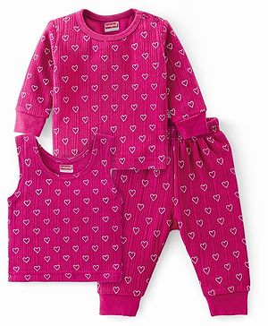 Babyhug Full Sleeves Vest Pullover & Thermal Wear Pant Heart Print Pack Of 3 - Wine