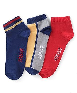 Pine Kids Knit Ankle Length Silvadur Antimicrobial Striped Socks Pack Of 3 ( Color May Vary )