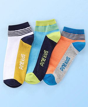 Pine Kids Knit Ankle Length Silvadur Antimicrobial Striped Socks Pack Of 3 ( Color May Vary )