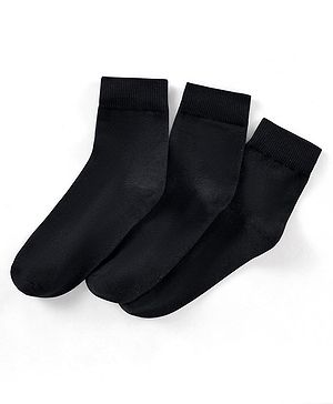 Pine Kids Knit Antimicrobial High Ankle Length Solid Colour Socks Pack of 3 - Black