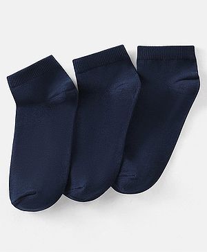 Pine Kids Knit Antimicrobial Ankle Length Solid Colour Socks Pack of 3 - Navy