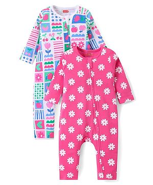 Babyhug 100% Cotton Full Sleeves Rompers Floral Print Pack of 2 - Multicolour