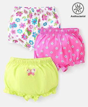 Babyhug 100% Cotton Knit Anti Bacterial Bloomers with Floral & Butterfly Print Pack of 3 - Multicolour