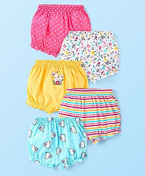 Babyhug 100% Cotton Knit Bloomers With Floral & Polka Dot Print Pack of 5 - Multicolour