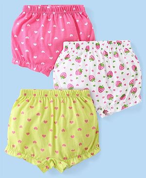 Babyhug 100% Cotton Knit Heart & Fruity Printed Bloomers Pack of 3 - Multicolour
