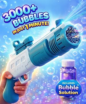 Babyhug Automatic 10 Hole Bubble Rifle Gun with LED Lights - Pink| 100ml Bubble Solution| 3000+ Bubbles per Min| Battery Operated| Child-Safe| Leak-Resistant|Indoor & Outdoor Fun|Realistic View Finder