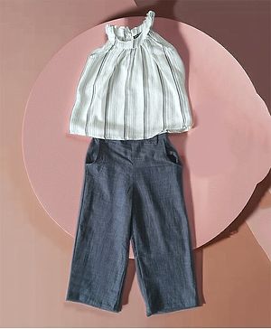 Bella Moda Cotton Sleeveless Striped Top & Pant Set - Grey