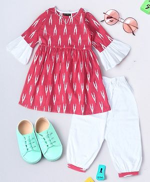 Bella Moda Three Fourth Sleeves Abstract Printed Kurta Pant Set - Magenta