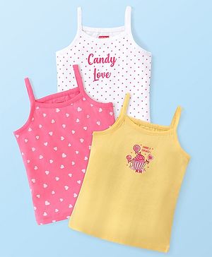 Babyhug 100% Cotton Knit Sleeveless Slip with Hearts and Polka Dots Print Pack of 3 - Multicolor