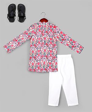 Naughty Ninos Full Sleeves Ethnic Motif Printed Kurta & Pyjama Set - Pink