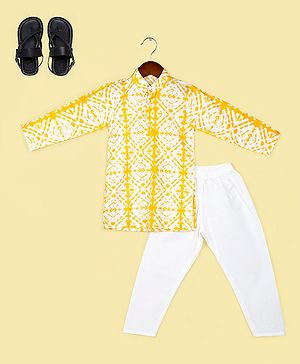 Naughty Ninos Cotton Full Sleeves Tie Dye Kurta & Pyjama Set - Yellow