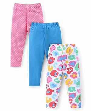 Babyhug Cotton Lycra Knit Stretchable Leggings with Polka Dots Print Pack of 3 - Multicolour