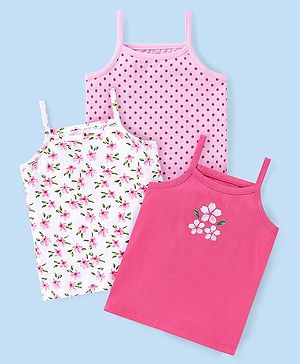 Babyhug 100% Cotton Singlet Sleeves Slips Floral & Polka Dots Print Pack of 3 - Multicolour