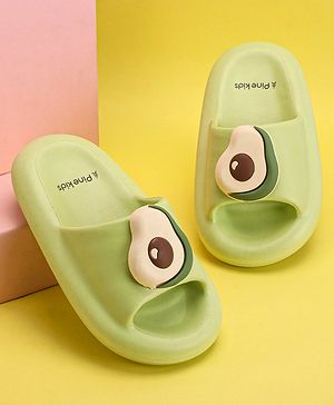 Pine Kids Slip On Sliders with Applique - Light Green