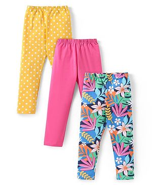 Babyhug Cotton Lycra Knit Full Length Leggings Tropical & Polka Dots Print Pack of 3 - Multicolour