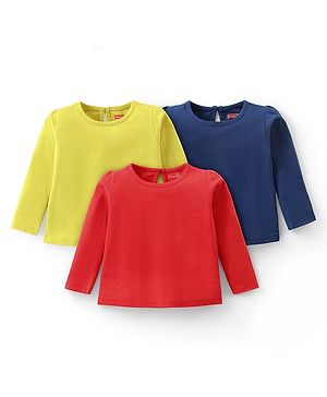 Babyhug Cotton Knit Full Sleeves Solid Color T-Shirts Pack of 3 - Multicolor