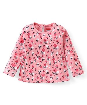 Babyhug 100% Cotton Knit Full Sleeves T-Shirt with Floral Print -Pink