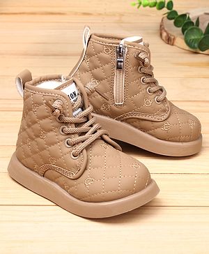 KIDLINGSS Lace Up Quilted Design High Top Boots - Brown