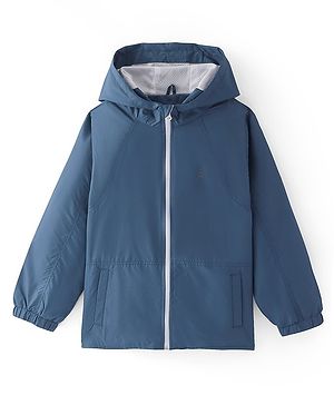 Pine Active Woven Athleisure Full Sleeves Solid Color Hooded Windbreaker Jacket - Teal Blue