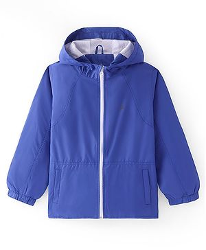 Pine Active Woven Athleisure Full Sleeves Solid Color Hooded Windbreaker Jacket - Blue