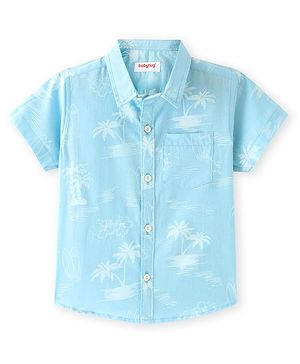 Babyhug Cotton Woven Half Sleeve Shirt with Beach Theme Print - Blue