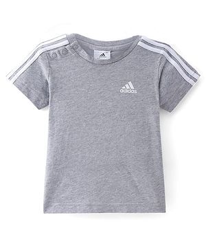 Adidas Kids Cotton Knit Half Sleeves T-Shirt With Logo Print -Grey