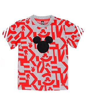 Adidas Kids Cotton Knit Half Sleeves T-Shirt Mickey Mouse Shadow Print - Grey