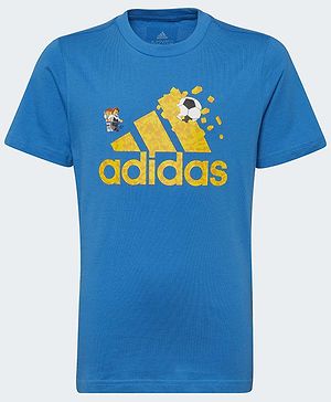 Adidas Kids Knit Half Sleeve T-Shirt With Logo Print - Blue