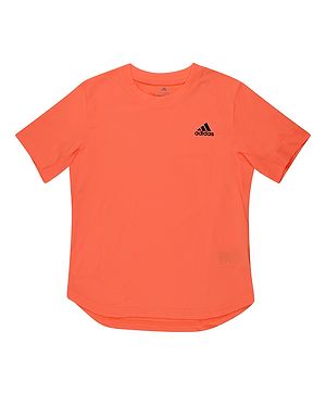 Adidas Kids Knit Half Sleeves T-Shirt With Logo Print- Orange