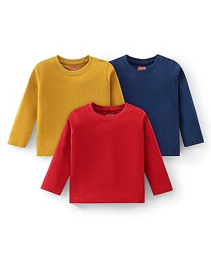 Babyhug Cotton Knit Full Sleeves T-Shirts Solid Colour Pack of 3 - Multicolour