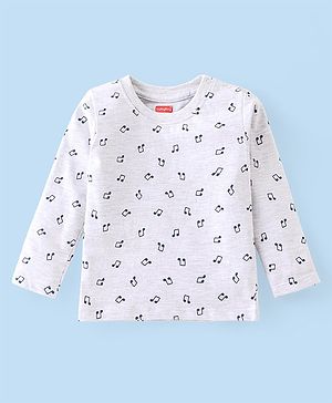 Babyhug Cotton Knit Full Sleeves Musical Nodes Printed T-Shirt - White Melange