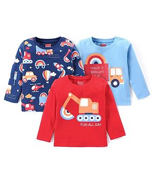 Babyhug Cotton Knit Full Sleeves T-Shirts with Vehicle Print  Pack of 3 - Multicolor