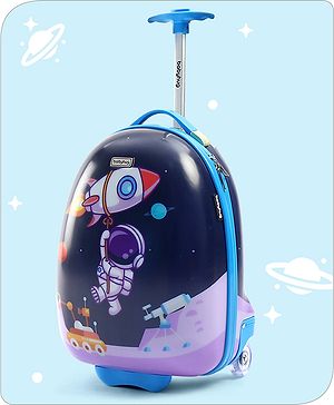 Babyhug Trolley Bag Space Theme Print Purple-16 Inches