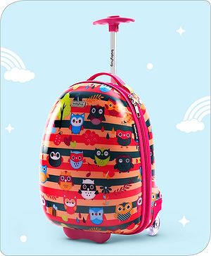 Babyhug Trolley Bag Owl Print Dark Pink  -16 Inches