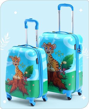Babyhug Trolley Bag Tiger Print Pack of 2 Blue -18 & 20 Inches