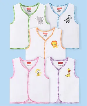 Babyhug 100% Cotton Cambric Sleeveless Front
                      Open Jhablas with Animal Print Pack of 5 - White