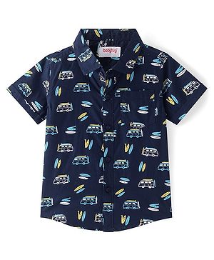 Babyhug Cotton Woven Half Sleeves Shirt With Vehicles Print - Blue