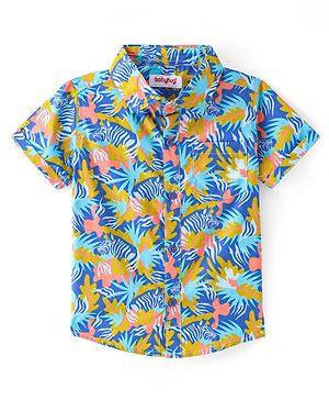 Babyhug Cotton Woven Half Sleeves Shirt with Animal Print - Blue