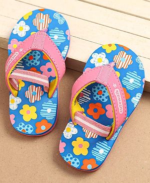 Cute Walk by Babyhug Flip Flops With Back Strap Floral Print - Pink & Light Blue