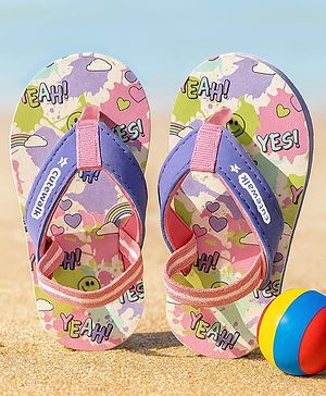 Cute Walk by Babyhug Flip Flops with Text Print & Back Strap - Purple