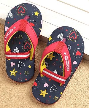 Cute Walk by Babyhug Flip Flops With Back Strap Closure & Heart  Print - Navy